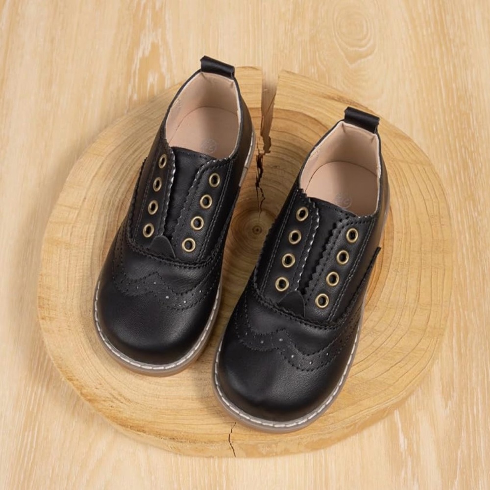 Black Toddler Boy Oxford Shoes (No shoestrings)